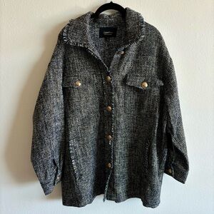 NWT Sweet Rain Women's Gray Gold Sparkle Tweed Jacket Shacket Blazer Layering L